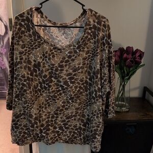 Roaman's Brown Leopard Print 3/4 Sleeve Shirt